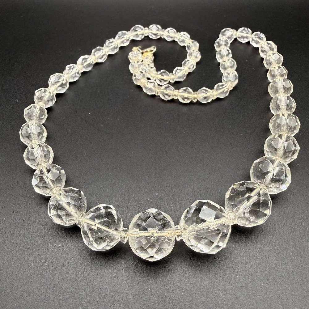 Vintage Czech Glass Faceted Bead Necklace Graduated Chunky Mid Century Statement